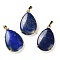 Natural Lapis Lazuli Pendants, Brass Teardrop Charms, Golden, Cadmium Free & Lead Free, 28.5x18x5~6mm, Hole: 5x4mm