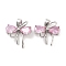 Brass Micro Pave Cubic Zirconia Pendants, Bowknot, Platinum, Pink, 16x15x4mm, Hole: 5x3mm