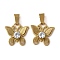 304 Stainless Steel Pave Cubic Zirconia Pendants, Butterfly, Textured, Ion Plating(IP), Golden, 17.5x18.5x5.5mm, Hole: 7x3.5mm