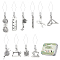20Pcs 10 Style 304 Stainless Steel Threaders, with Alloy Pendant, Ruler & Tape Measure & Scissor, Antique Silver, 47~63mm, 2pcs/style