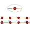 Handmade Brass Cable Chains, with Dyed Synthetic Turquoise Beads and Spool, Soldered, Long-Lasting Plated, Round, Real 18K Gold Plated, Red, 2x1x0.3mm, about 32.8 Feet(10m)/roll