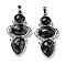 Natural Snowflake Obsidian Pendants, Rack Plating Brass Flower Charms, Cadmium Free & Lead Free, Platinum, 47x24x6.5mm, Hole: 7.5x5mm
