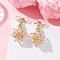 Brass Dangle Stud Earrings, with Glass Beads, Star, Golden, Pink, 30.5x17.5mm