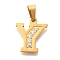 Ion Plating(IP) 304 Stainless Steel Rhinestone Pendants, Letter Y, 17~19x10.5~18x2mm, Hole: 6.5x3.5mm