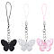 6Pcs 3 Colors Butterfly Acrylic Mobile Straps, with Hear Alloy Link, Mixed Color, 123mm, 2pcs/color