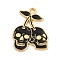 Halloween Theme Alloy Enamel Pendants, Skull Cherry Charm, Golden, 25.5x20x1.5mm, Hole: 2.2mm