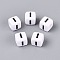 Opaque Acrylic Beads, Cube with Number, with Enamel, Black, Letter I, 7.5~8x7.5~8x8~8.5mm, Hole: 3.6~4mm, about 1200pcs/500g