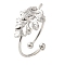 Non-Tarnish 304 Stainless Steel Open Cuff Ring, Leaf, Stainless Steel Color, Inner Diameter: 18mm