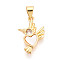 Brass Micro Pave Clear Cubic Zirconia Pendants, with Shell, Bird & Heart, Real 18K Gold Plated, 18x12x2.5mm, Hole: 5x3.5mm