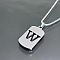 Rectangle with Laser Cut Letter 201 Stainless Steel Initial Pendant Necklaces, Stainless Steel Color, Letter W, 23.62 inch(60cm)