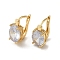 Golden Brass Micro Pave Cubic Zirconia Hoop Earrings, Oval, 15x8mm