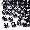 Opaque Acrylic Beads, Horizontal Hole, Alphabet Style, Cube, Black & White, Letter.N, 5x5x5mm, Hole: 2mm, about 5000pcs/500g
