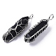 Natural Black Agate Big Wire Wrapped Pendants G-T133-P02A-2