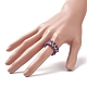 Natural Amethyst & Glass Braided Beaded Stretch Ring for Women RJEW-JR00546-02-3