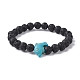 Bracelets extensibles en perles de lave naturelle et dauphin turquoise synthétique BJEW-JB09826-01-1