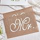 CRASPIRE Mr and Mrs Chair Banner Rustic Burlap Bride & Groom Chair Signs Bride Chair Decor AJEW-WH0258-452-3
