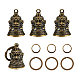 SUPERFINDINGS Biker Hanging Charms Kit Including 4pcs Brass Lion Bell Pendants and 4pcs Key Rings DIY-FH0004-77-1