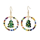 Bague en perles de verre avec boucles d'oreilles pendantes sapin de Noël au chalumeau EJEW-TA00231-1