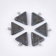 手作りの磁器のペンダント  光沢釉の磁器  真鍮パーツ  三角形  プラチナ  ダークスレートグレー  17~17.5x15~16x3~3.5mm  穴：1.5mm PORC-T002-102-1
