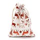 クリスマステーマの綿生地布バッグ  巾着袋  クリスマスパーティースナックギフトオーナメント用  鹿の模様  14x10cm ABAG-H104-B17-1