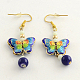 Trendy Cloisonne Butterfly Dangle Earrings with Iron Earring Hooks and Glass Bead EJEW-R089-30-3