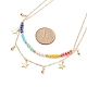 Brass Star Charms Double Layer Necklace with Colorful Glass Beaded for Women NJEW-TA00050-5