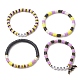 4 pièces 4 style polymère argile heishi surfeur bracelets extensibles ensemble avec alliage émail chauve-souris breloques BJEW-TA00253-4