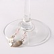 愛のワイングラスチャームを持つチベットスタイルのハート  ガラスビーズ  鉄ビーズと真鍮フープピアス  バレンタインデーのために  アンティークシルバー  ピンク  63mm  ピン：0.7mm AJEW-JO00023-04-2