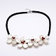 Flower Mother of Pearl Bib Statement Necklaces NJEW-N0014-02-2