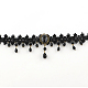Dentelle vintage choker de style gothique colliers avec des accessoires en alliage et des perles de verre NJEW-R227-66-3