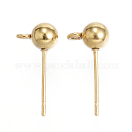 Accessoires de puces d'oreilles en 304 acier inoxydable, avec boucle, or, 17x8x5mm, Trou: 2mm, pin: 0.8 mm