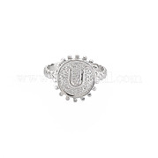 304 anillo redondo plano de acero inoxidable con letra inicial abierta para hombres y mujeres RJEW-S405-246P-U
