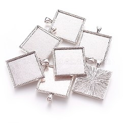 Colgante de estilo tibetano cabochon ajustes, tazas de bisel de borde liso, sin cadmio, plomo, níquel, cuadrado, plata antigua, 37x30x3mm, Bandeja: 25x25 mm, agujero: 5x3 mm