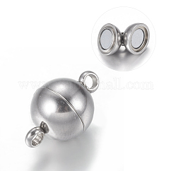 Anlaufgeschützte Magnetverschlüsse aus Edelstahl 304 mit Schlaufen, Runde, Edelstahl Farbe, 14x8 mm, Bohrung: 2 mm