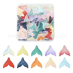 Colgantes de vidrio pintado con aerosol transparente 100pcs, cola de sirena, color mezclado, 19x19.5x3.5mm, agujero: 1.2 mm, 100 PC / sistema