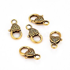 Broches de estilo tibetano garra de langosta corazón, sin plomo y cadmio, oro antiguo, 26.5x14x6mm, agujero: 4 mm
