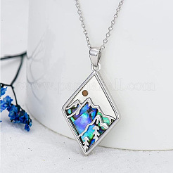 304 Edelstahl Pavé natürliche Paua-Muschel & Senfkörner Raute mit Mountain Faith Anhänger Halsketten&nbsp;FS-WG4919D-01