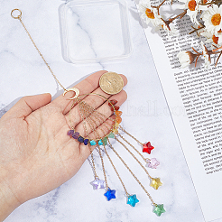 Atrapasueños colgantes con chips de piedras preciosas naturales y sintéticas de chakra y anillo de latón&nbsp;HJEW-BM00074