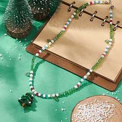 Collar con colgante de árbol de navidad acrílico&nbsp;NJEW-TA00076