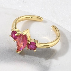 Bagues ouvertes en laiton avec micro pavé de zircones cubiques pour femmes&nbsp;RJEW-L343-14G