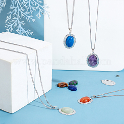 DIY-Set zur Herstellung einer ovalen Halskette mit natürlichem gemischtem Stein&nbsp;DIY-UN0003-11