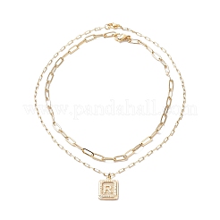 2 pièces rectangle en laiton de style 2 avec colliers pendentif lettre initiale&nbsp;NJEW-JN04006