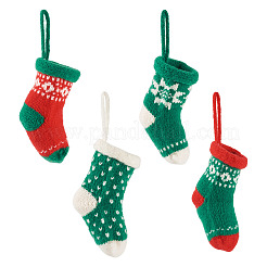 4 pièce 4 styles de décorations suspendues de chaussettes de Noël en polyester&nbsp;AJEW-TA0003-29A