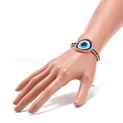 Bracelet à maillons en mauvais œil tressé en graines de verre pour femme&nbsp;BJEW-JB08398-02