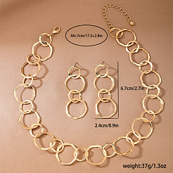 Ensemble collier et boucles d'oreilles pendantes en alliage avec anneau et chaîne à maillons&nbsp;FS-WGB71C6-01