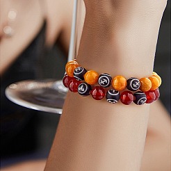 Bracelet extensible de perles rondes en jade jaune naturel orange foncé&nbsp;BJEW-SW00077-07