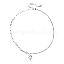 Colliers à chaîne avec pendentif en forme de cœur en alliage d'acier inoxydable 304 et perles de coquillage pour femmes&nbsp;NJEW-JN05566