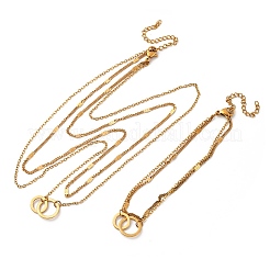 Ineinandergreifender Ring 304 Edelstahl doppellagige Halsketten & Gliederarmbänder Sets&nbsp;SJEW-Z003-02G