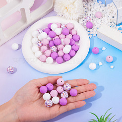 70 Stück 4 Stile Silikonperlen runde Gummiperle 15mm lose Abstandsperlen für DIY-Zubehör Schmuck Schlüsselanhängerherstellung&nbsp;FIND-TA0010-31B