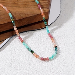 Halsketten im Bohème-Stil aus natürlichem afrikanischen Türkis (Jaspis) & Rhodonit & rotem Aventurin & Aquamarin mit facettierten runden Perlen für Damen&nbsp;EF1114